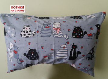 Наволочка бязь 50х70, принт: Котики на сірому